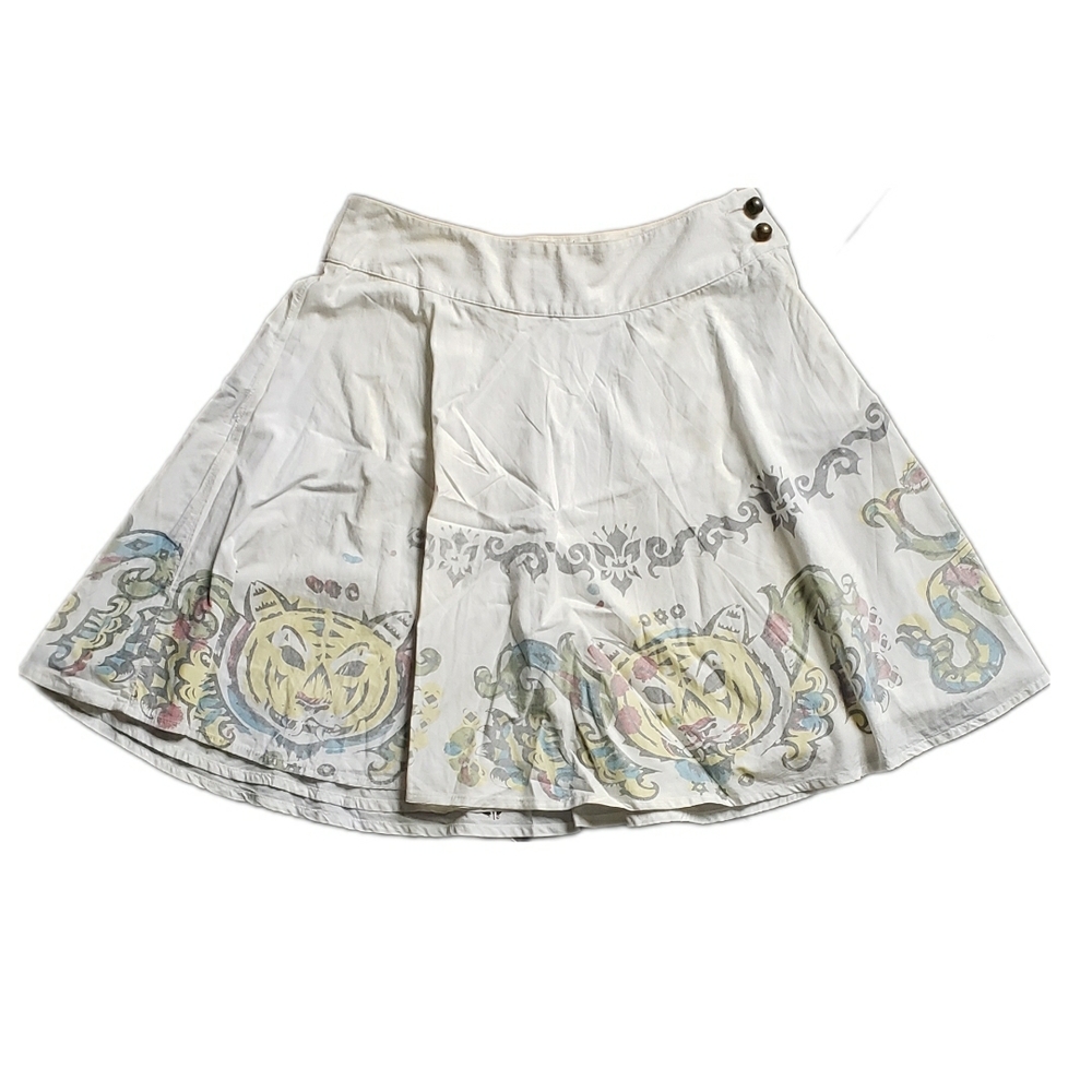 Diesel White Tiger Pattern Cotton Flare Skirt - Y2K Vintage